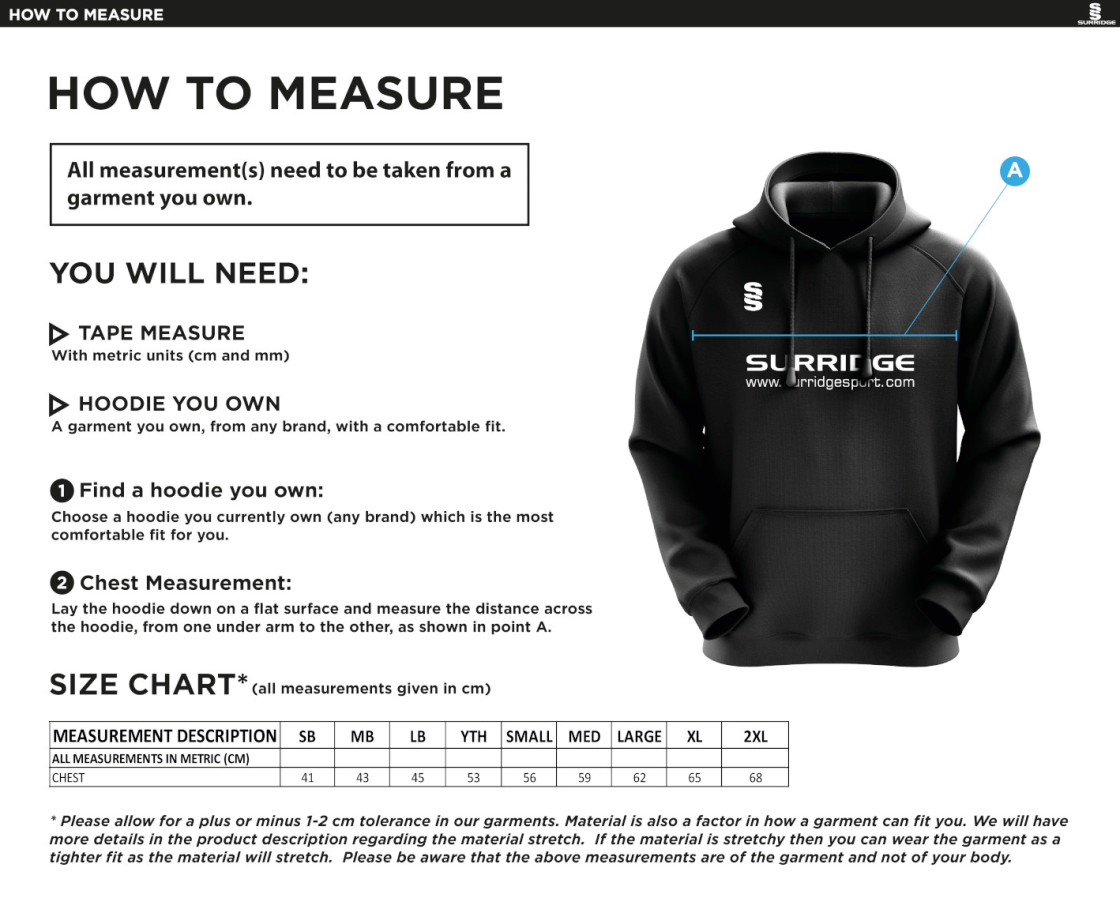 Huncote CC - Blade Hoodie - Size Guide