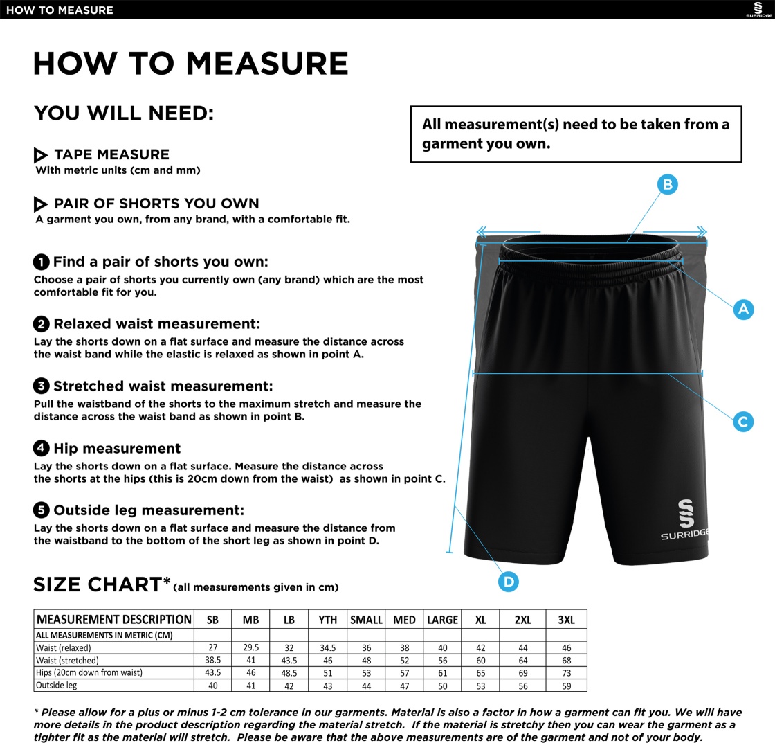 Huncote CC - Leisure Short - Size Guide