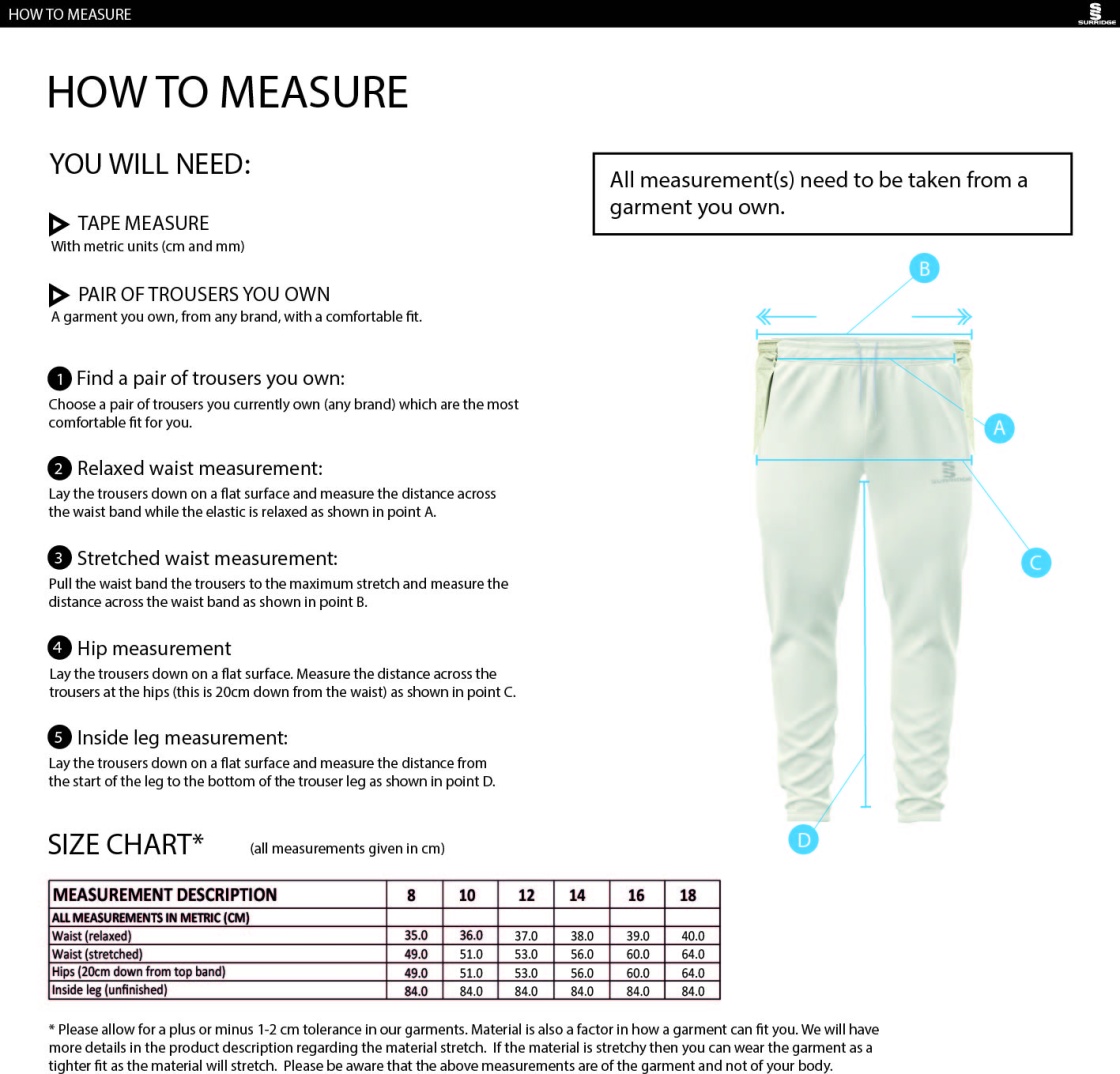 huncote cc Ergo Playing Women`s Pant - Size Guide