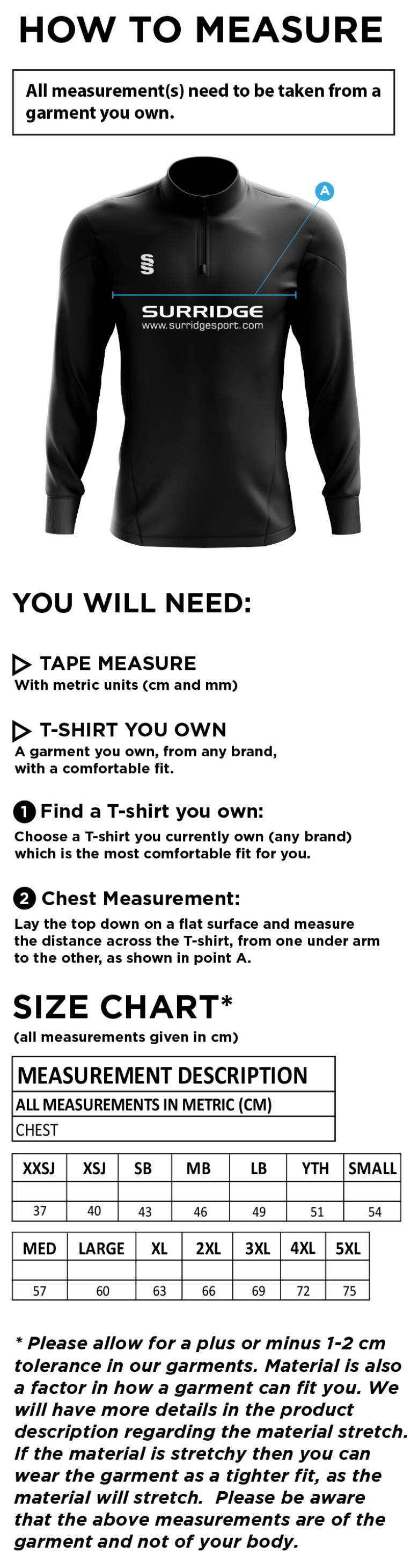 Huncote CC - Blade Performance Top - Size Guide