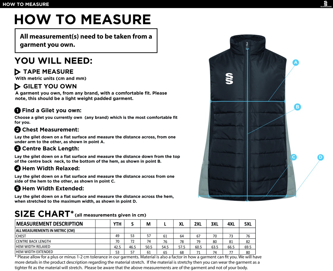 ACTIVE GILET - NAVY - Size Guide