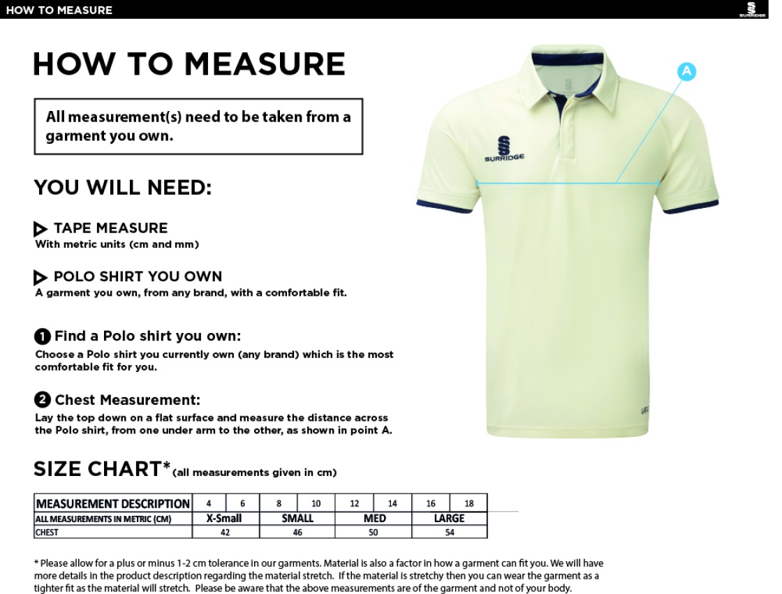 HUNCOTE CC Dual Cricket Shirt Short Sleeve Womens - Size Guide