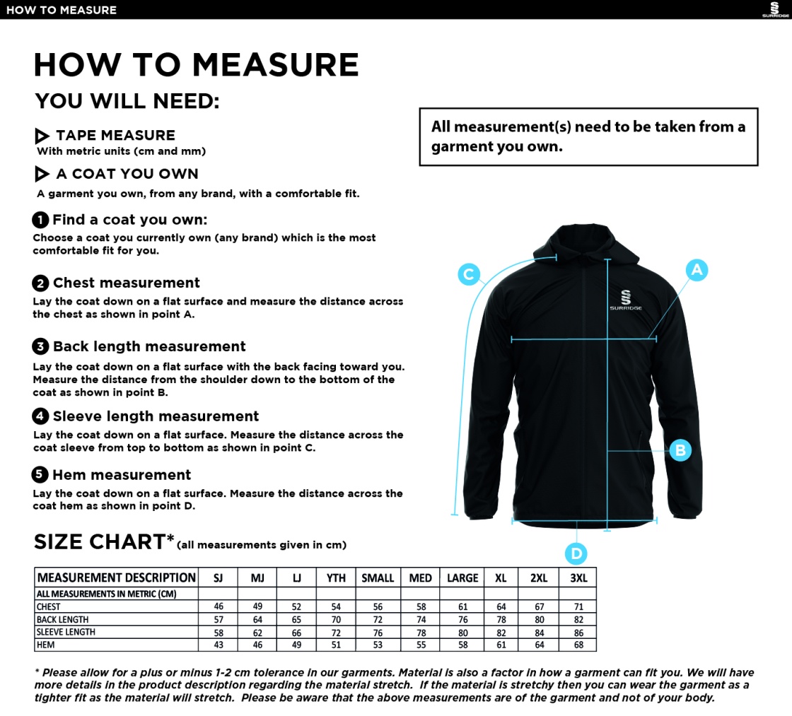 HUNCOTE CC Dual Elite 1/4 Zip Hoody / Rain Jacket : Navy - Size Guide