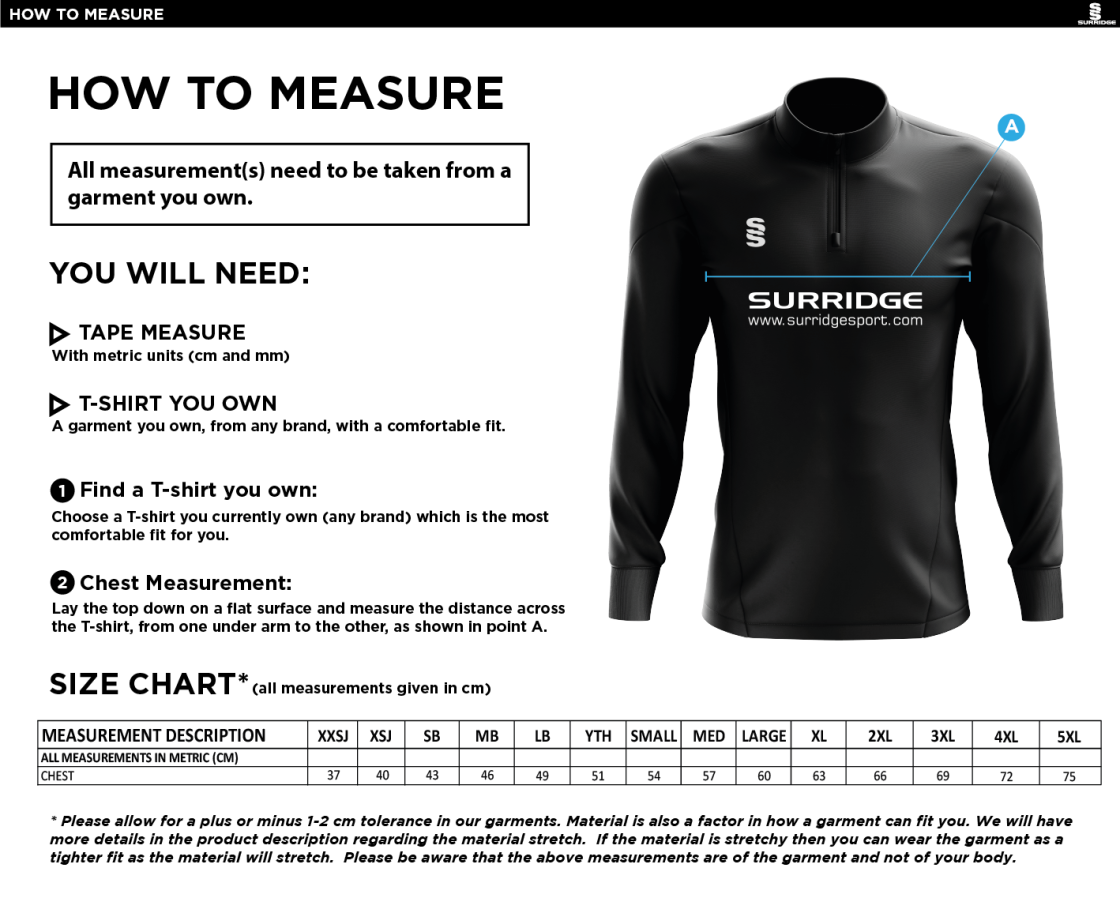 Huncote CC - Blade Performance Top - Size Guide